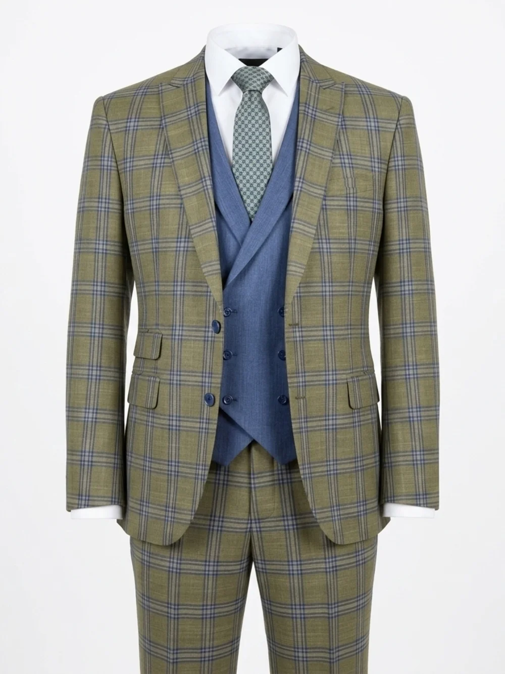 🔥 VITALI 3-Piece Heritage Suit | Sage Green Plaid | Size R50 👔